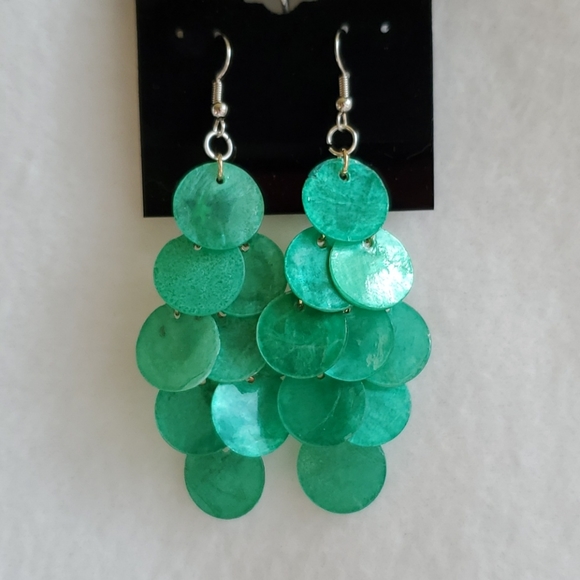 Womens green layered acrylic circles hook earrings - Picture 3 of 3